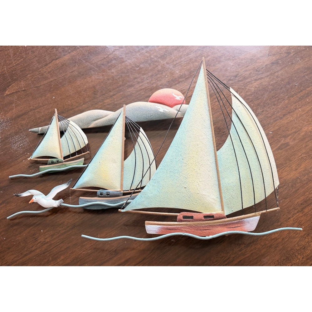Vintage Metal Sailboat Boat Wall Art Coastal Nautical Beach Decor Sailing Wall